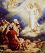 Ангелы возвещают пастухам о рождении Иисуса Христа. 